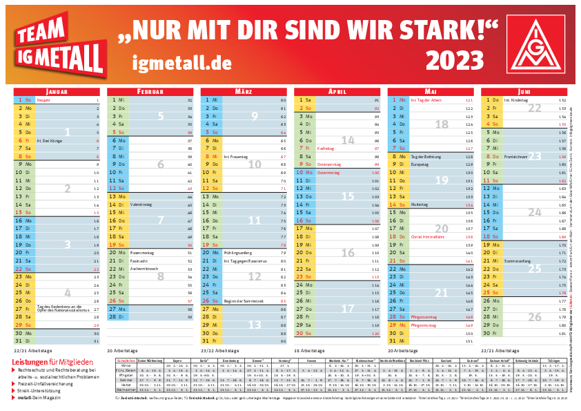 Überblick im neuen Jahr Schichtkalender 2023 ist da IG Metall Zwickau